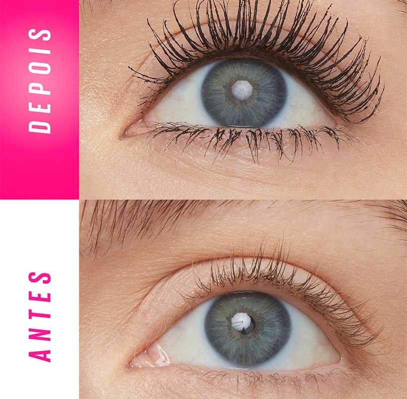 Antes e depois de usar a máscara de cílios Firework