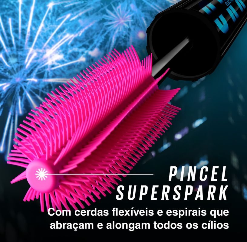 Pincel SuperSpark™ com cerdas flexíveis da máscara de cílios Firework Eletroblack.