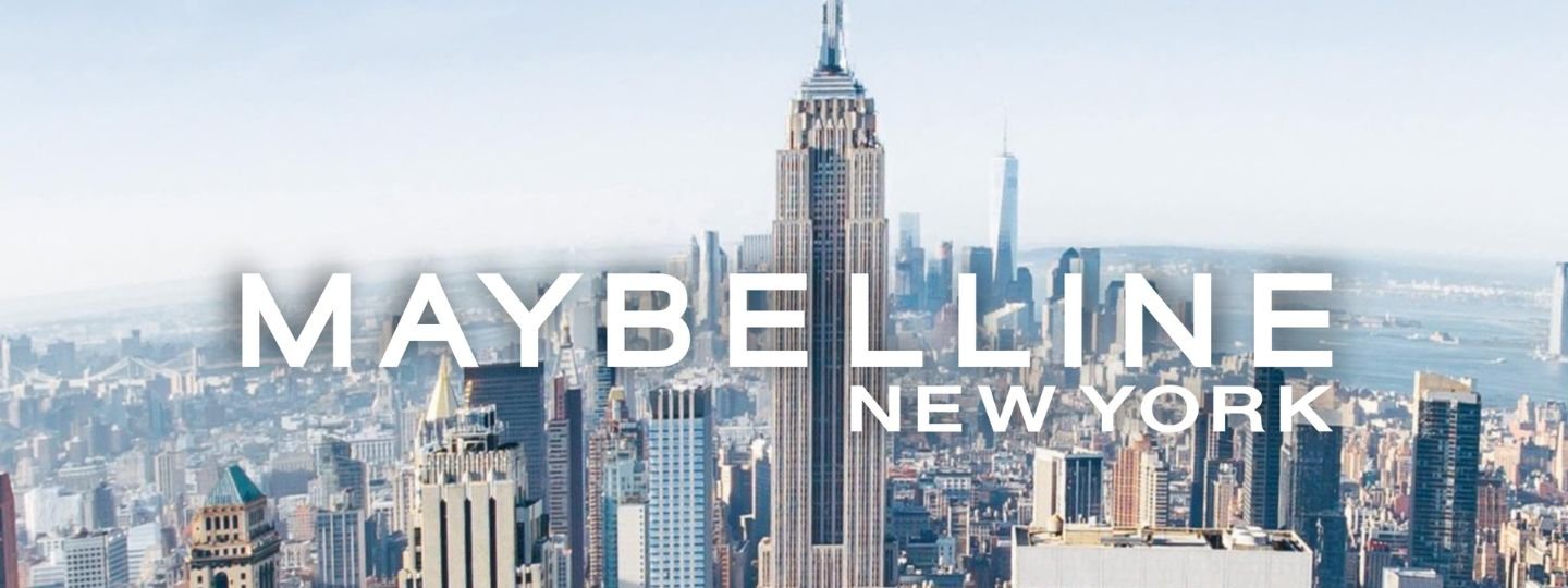 Diversos prédios e o logotipo: Maybelline New York