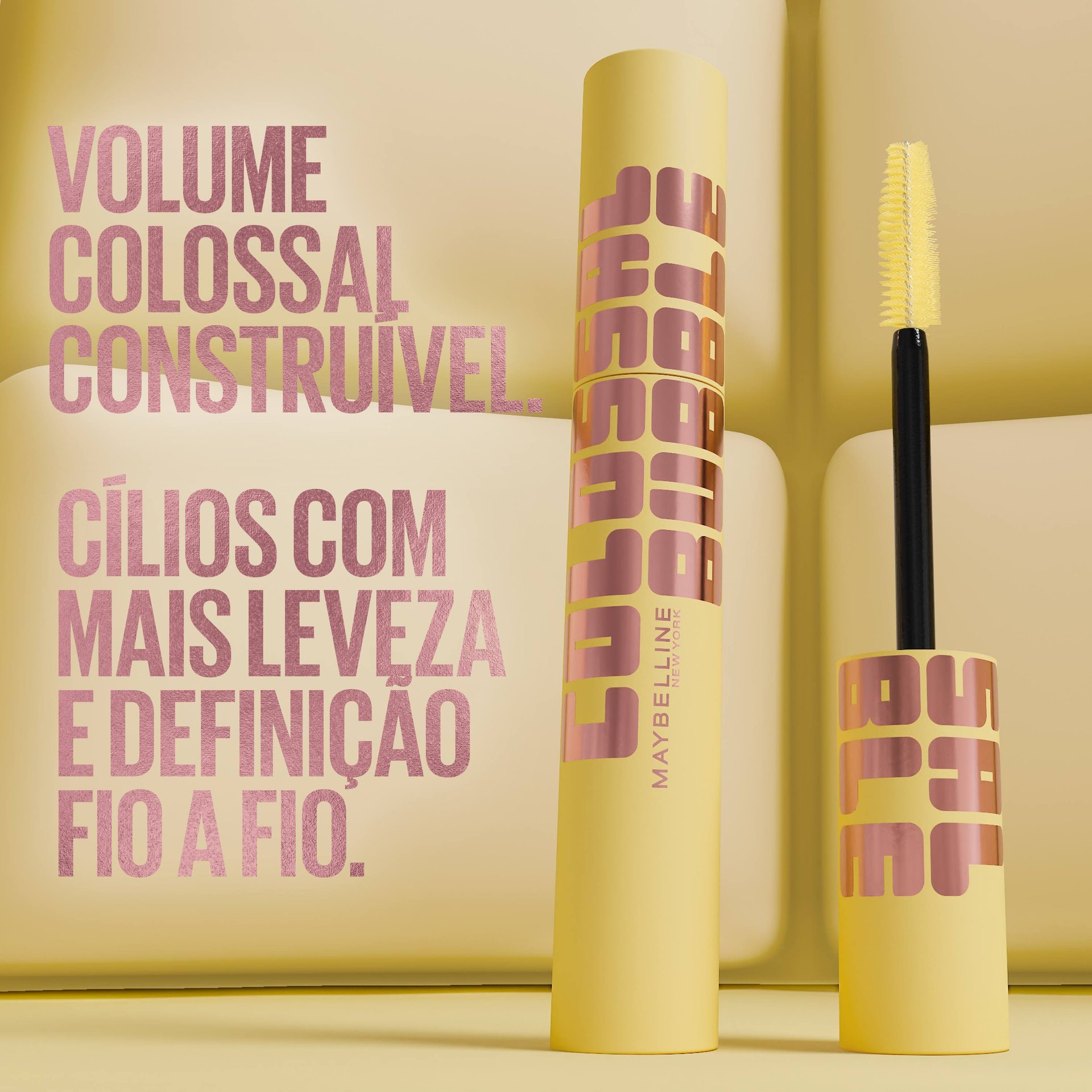 Volume Colossal construível, cílios com mais leveza e definição fio a fio.
